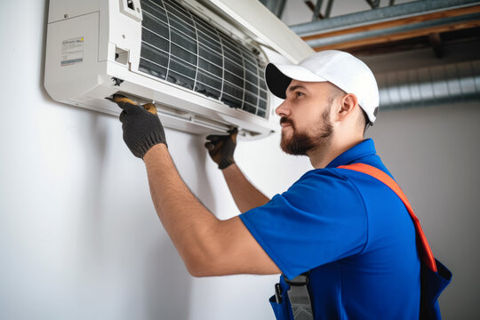HVAC technician installing a mini split air conditioner in Temple City